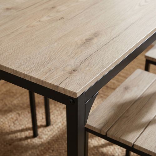 Ensemble table + 4 chaises EDISON Noir et Imitation chêne