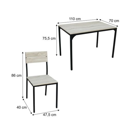 Ensemble table + 4 chaises EDISON Noir et Imitation chêne