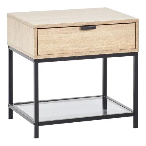 Chevet 1 tiroir INDUSTRIA imitation chêne/noir vue 3/4