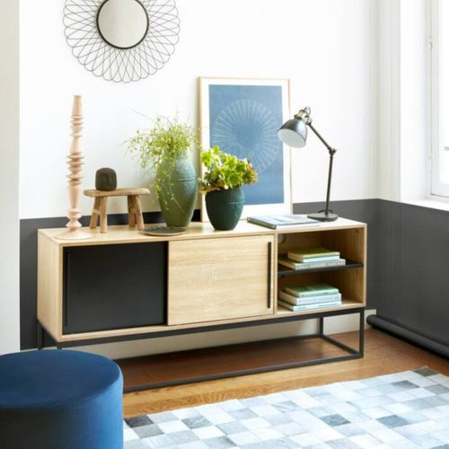 Meuble TV industriel  Noir/chêne VINCENTE