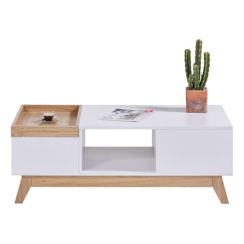 Table basse scandinave CLEO blanc/imitation chêne