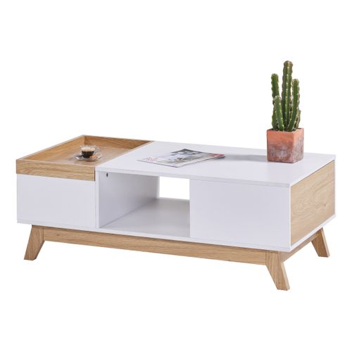 Table basse scandinave CLEO blanc/imitation chêne