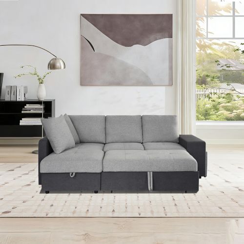 Canapé d'angle convertible gauche EVERY tissu gris foncé et gris clair