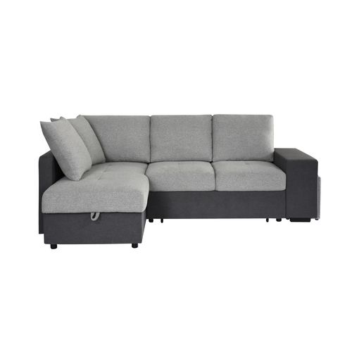 Canapé d'angle convertible gauche EVERY tissu gris foncé et gris clair