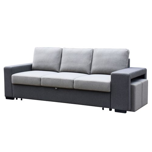 Canapé convertible 3 places + poufs BANCO tissu gris clair / gris foncé