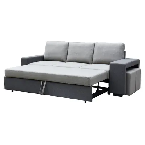 Canapé convertible 3 places + poufs BANCO tissu gris clair / gris foncé