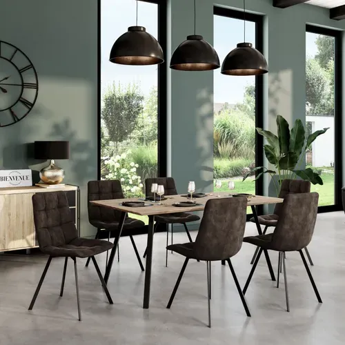Table+ 6 chaises SAVINA 2 imitation chêne