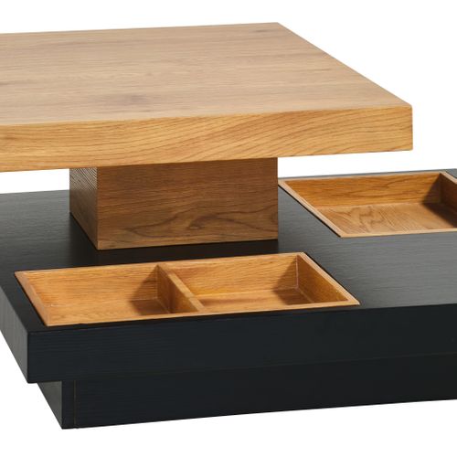 Table basse plateau pivotant TURN Imitation chêne et noir