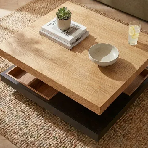Table basse plateau pivotant TURN Imitation chêne et noir