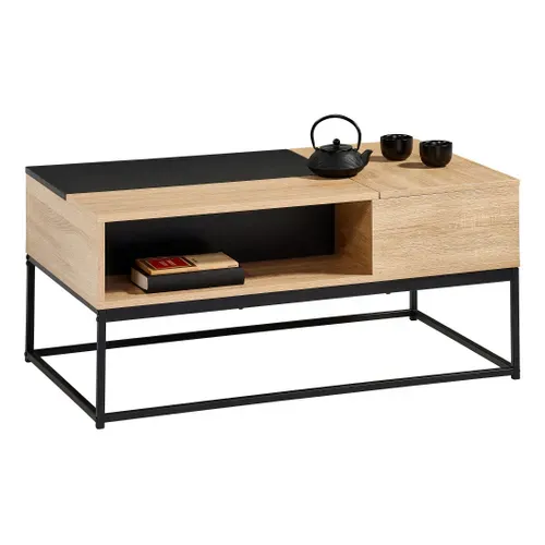 Table basse plateau relevable VINCENTE Imitation chêne / noir