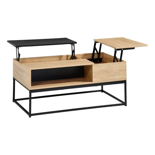 Table basse plateau relevable VINCENTE Imitation chêne / noir
