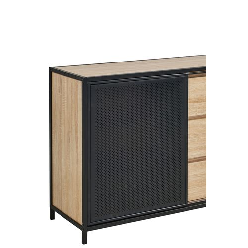 Commode 3 tiroirs 1 porte indus OSKAR imitation chêne et acier