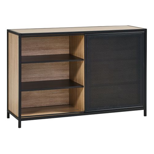 Commode 3 tiroirs 1 porte indus OSKAR imitation chêne et acier