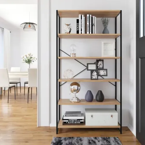 Bibliothèque BONO Imitation chêne et noir vue d'ambiance 1