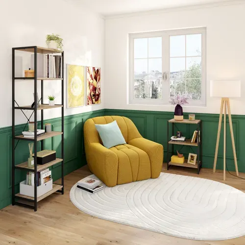 1/2 bibliothèque BONO Imitation chêne et noir vue d'ambiance 1