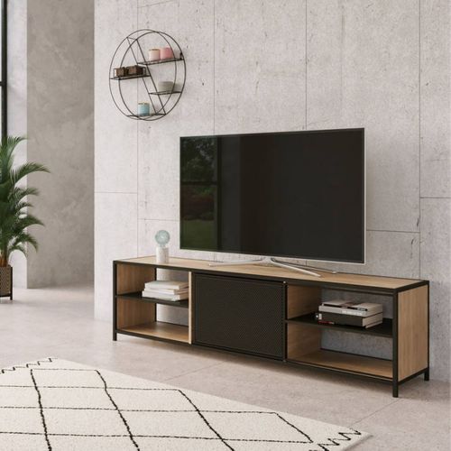 Long meuble TV L.180 OSKAR Imitation chêne sonoma/ noir