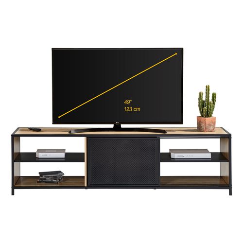 Long meuble TV L.180 OSKAR Imitation chêne sonoma/ noir