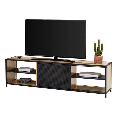 Long meuble TV L.180 OSKAR Imitation chêne sonoma/ noir