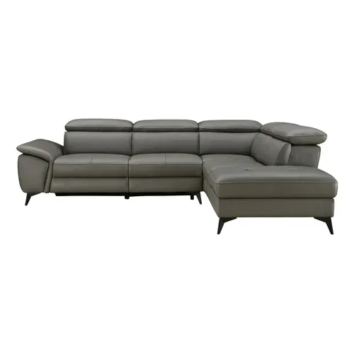 Canapé d'angle droit relax électrique NEWPORT cuir buffle et croûte taupe vue de face