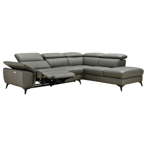 Canapé d'angle droit relax électrique NEWPORT cuir buffle et croûte taupe vue 3/4