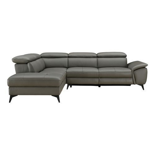 Canapé d'angle gauche relax électrique NEWPORT cuir buffle et croûte taupe vue de face