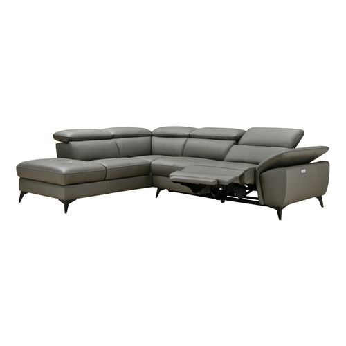 Canapé d'angle gauche relax électrique NEWPORT cuir buffle et croûte taupe vue de profil