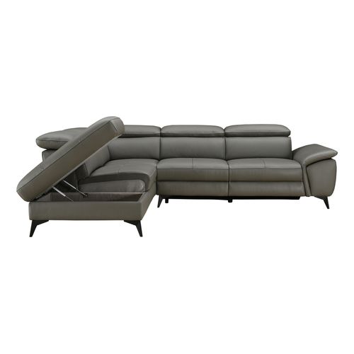 Canapé d'angle gauche relax électrique NEWPORT cuir buffle et croûte taupe