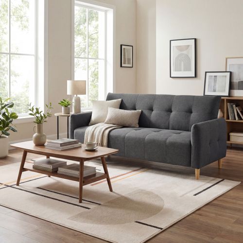 Banquette-lit clic-clac BIMBO 3 places en tissu gris - couchage rapide vue d'ambiance 1