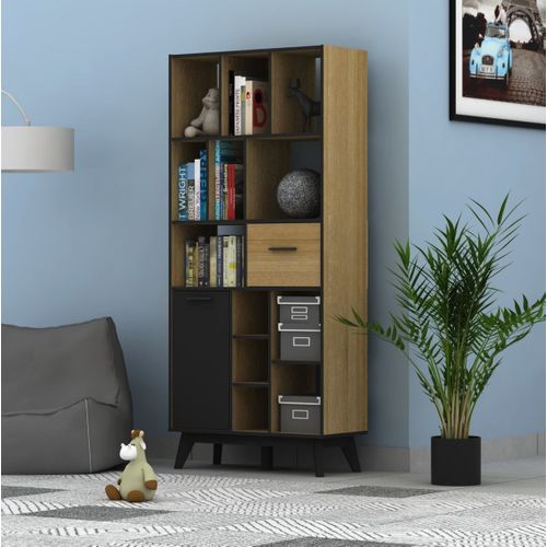 Bibliothèque ALONSO Imitation chêne et noir