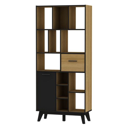 Bibliothèque ALONSO Imitation chêne et noir
