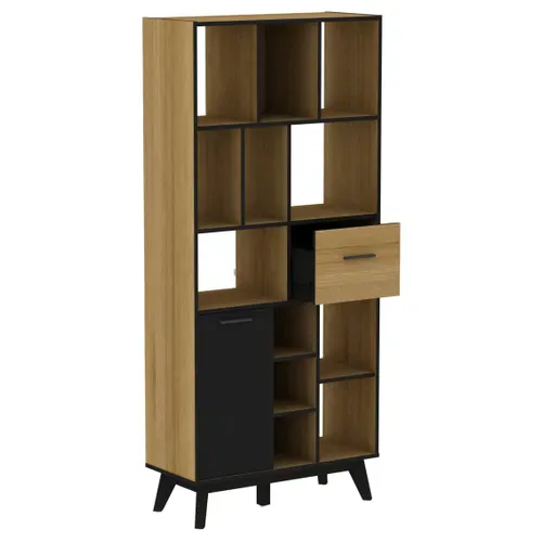 Bibliothèque ALONSO Imitation chêne et noir