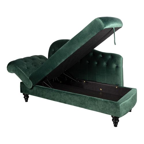 Méridienne convertible avec coffre LALOU effet velours vert
