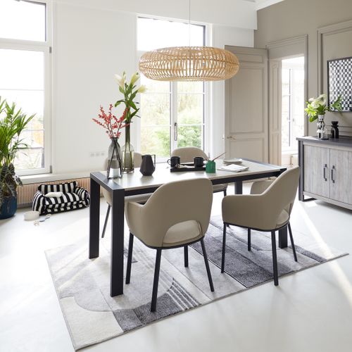 Table L.120/160 + allonge CAMDEN imitation béton/ noir