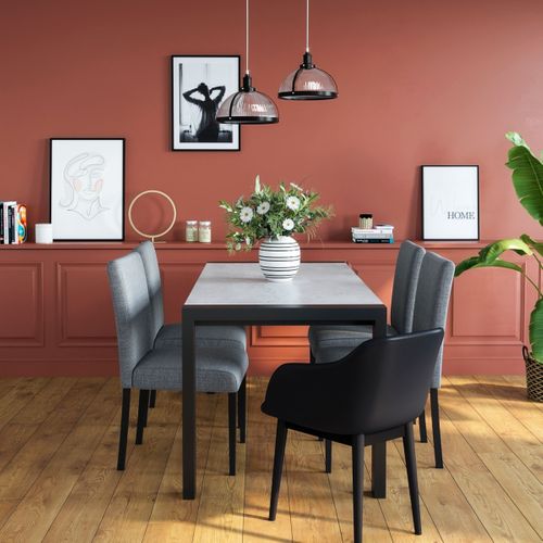 Table L.120/160 + allonge CAMDEN imitation béton/ noir