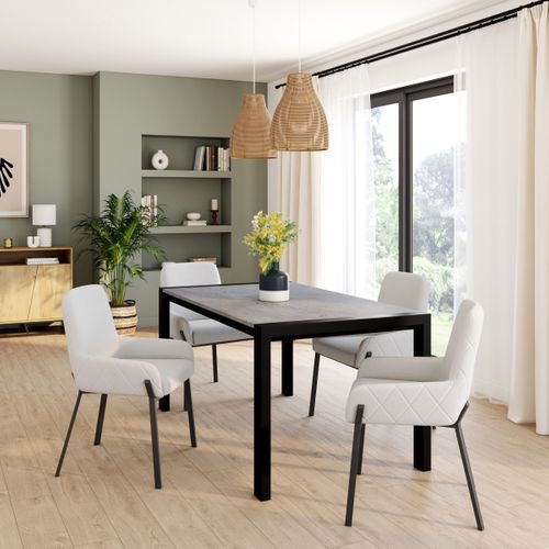 Table L.160/240 + allonges CAMDEN imitation béton/ noir vue d'ambiance 1