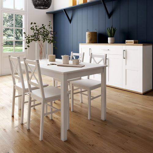 Coin repas table + 4 chaises OWEN blanc