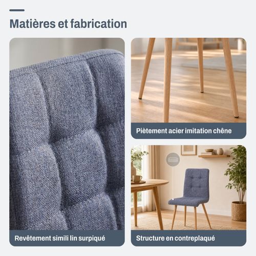 Lot de 4 chaises POKE Tissu simili lin bleu et gris vue accessoires