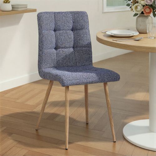 Lot de 4 chaises POKE Tissu simili lin bleu et gris vue d'ambiance 1