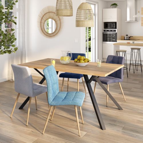 Lot de 4 chaises POKE Tissu simili lin bleu et gris