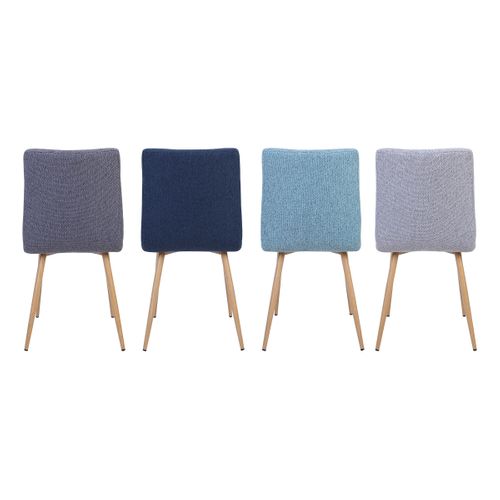 Lot de 4 chaises POKE Tissu simili lin bleu et gris