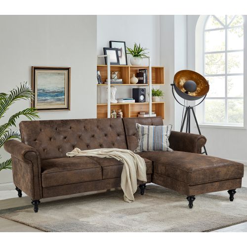 Canapé d'angle convertible méridienne droite COLETTA tissu vintage