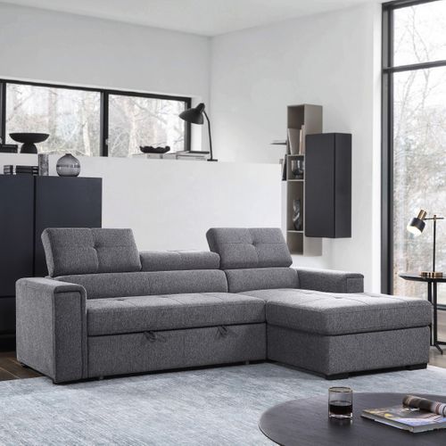 Canapé d'angle convertible méridienne droite RIO tissu gris