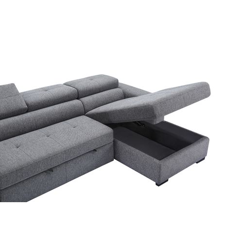 Canapé d'angle convertible méridienne droite RIO tissu gris