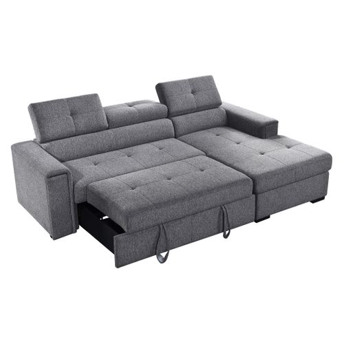 Canapé d'angle convertible méridienne droite RIO tissu gris