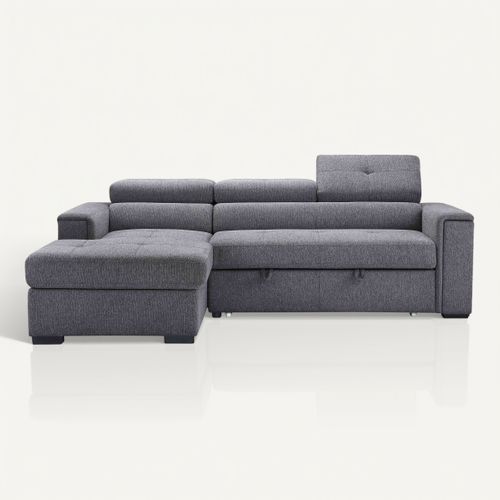 Canapé d'angle convertible méridienne gauche RIO tissu gris vue de face