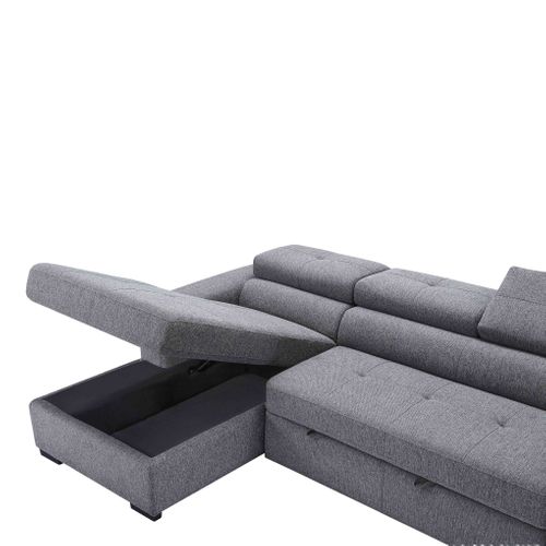 Canapé d'angle convertible méridienne gauche RIO tissu gris