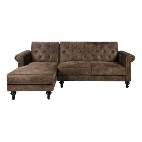 Canapé d'angle convertible méridienne gauche COLETTA tissu vintage vue de face