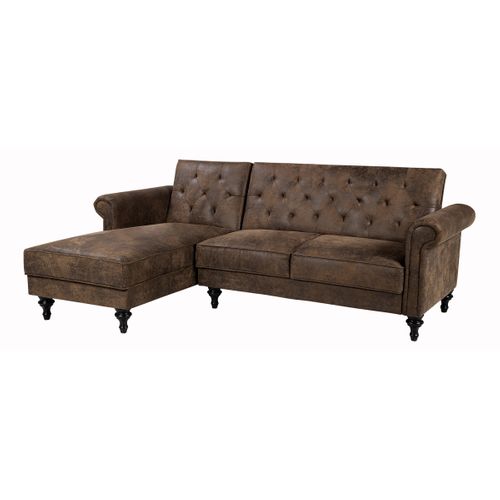 Canapé d'angle convertible méridienne gauche COLETTA tissu vintage vue de profil