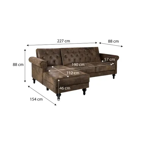 Canapé d'angle convertible méridienne gauche COLETTA tissu vintage