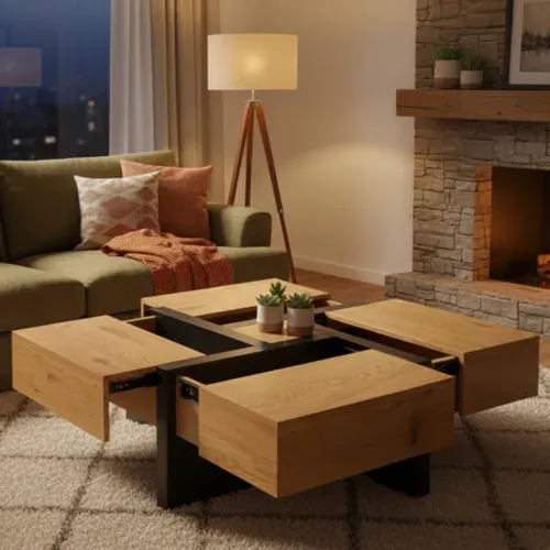 Table basse avec rangements SQUARE imitation chêne et noir